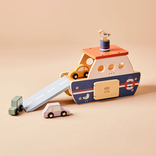 Just Bee Kids Wooden Ferry Toy Playset with Cars FSC